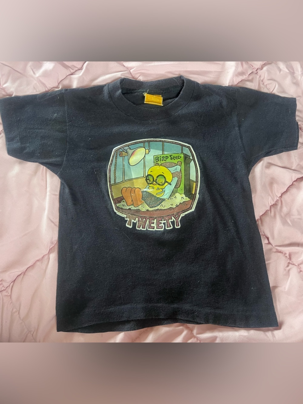 Vintage Black Kids Tee with Yellow Tweety Graphic